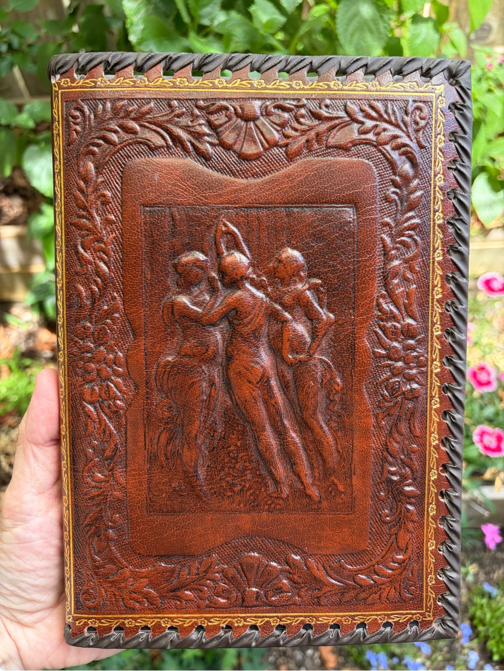 Embossed Brown Leather Journal with Classical Relief